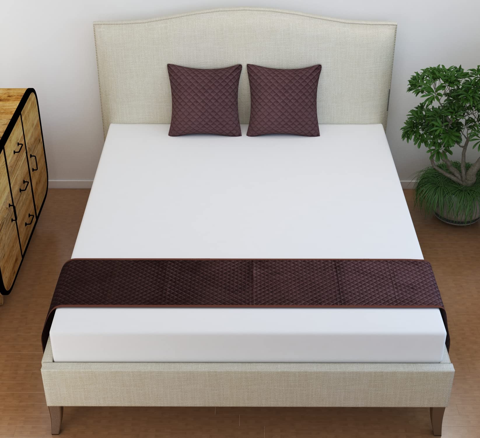 Reasonable Price Bazaar Bed Runner Pack of 3 Including 1 Bed Runner with 2 Cushion Covers Velvet Checkered Pattern Bed Runner-18 * 90 (Brown)-image-33