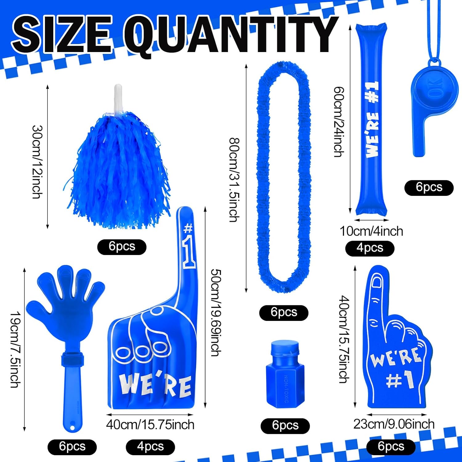 Sotiff 44 Pcs Team Spirit Day Accessories Bulk for Adult Pep Rally Accessories Thunder Sticks Clapper Noisemaker Cheerleading Pom Pom Whistle Bubble Bottle Inflatable Finger for Sporting Event