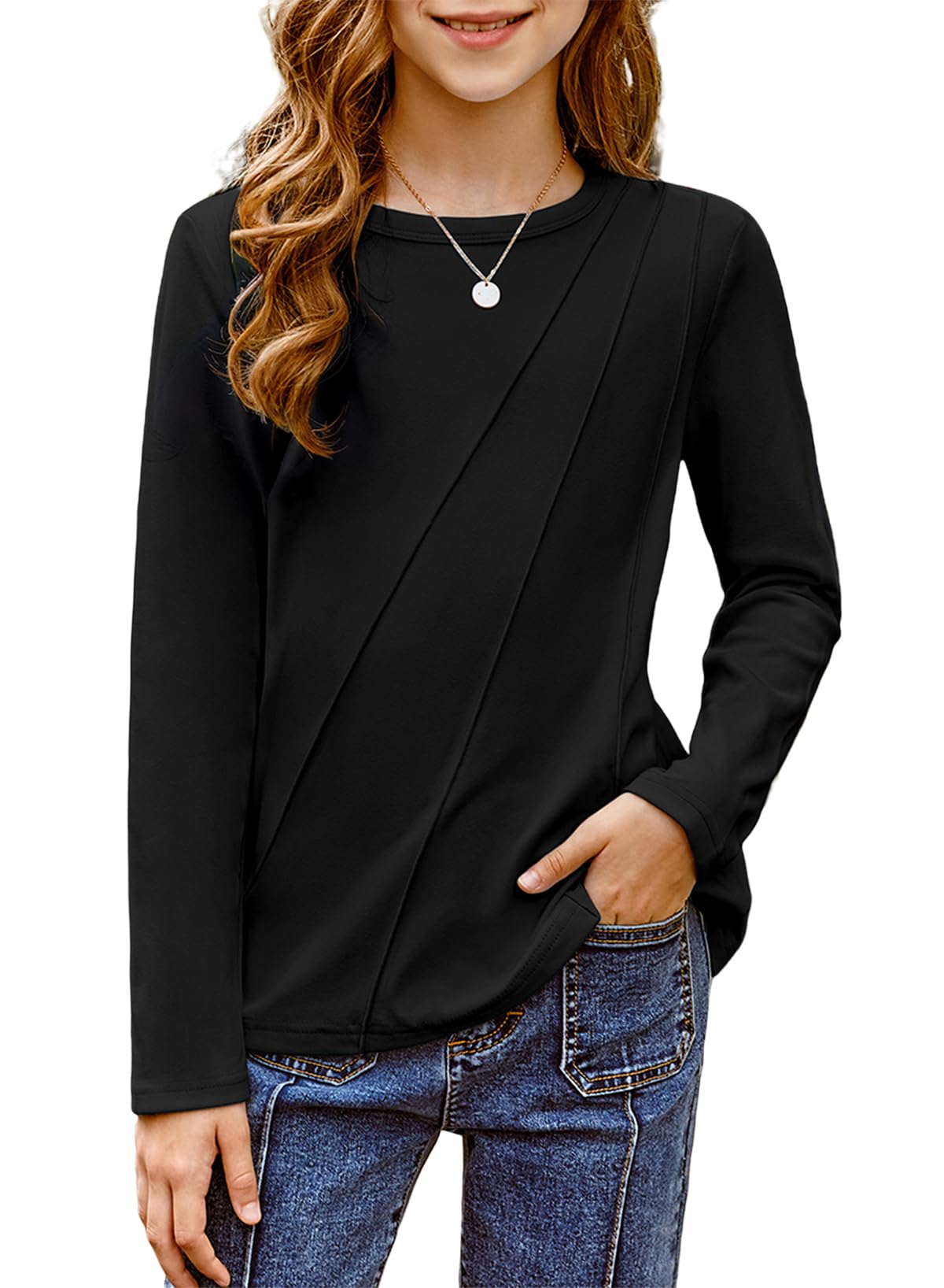blibean Tween Girls Fall Warm Shirts Pleated Long Sleeve Tops Size 6-15 Years