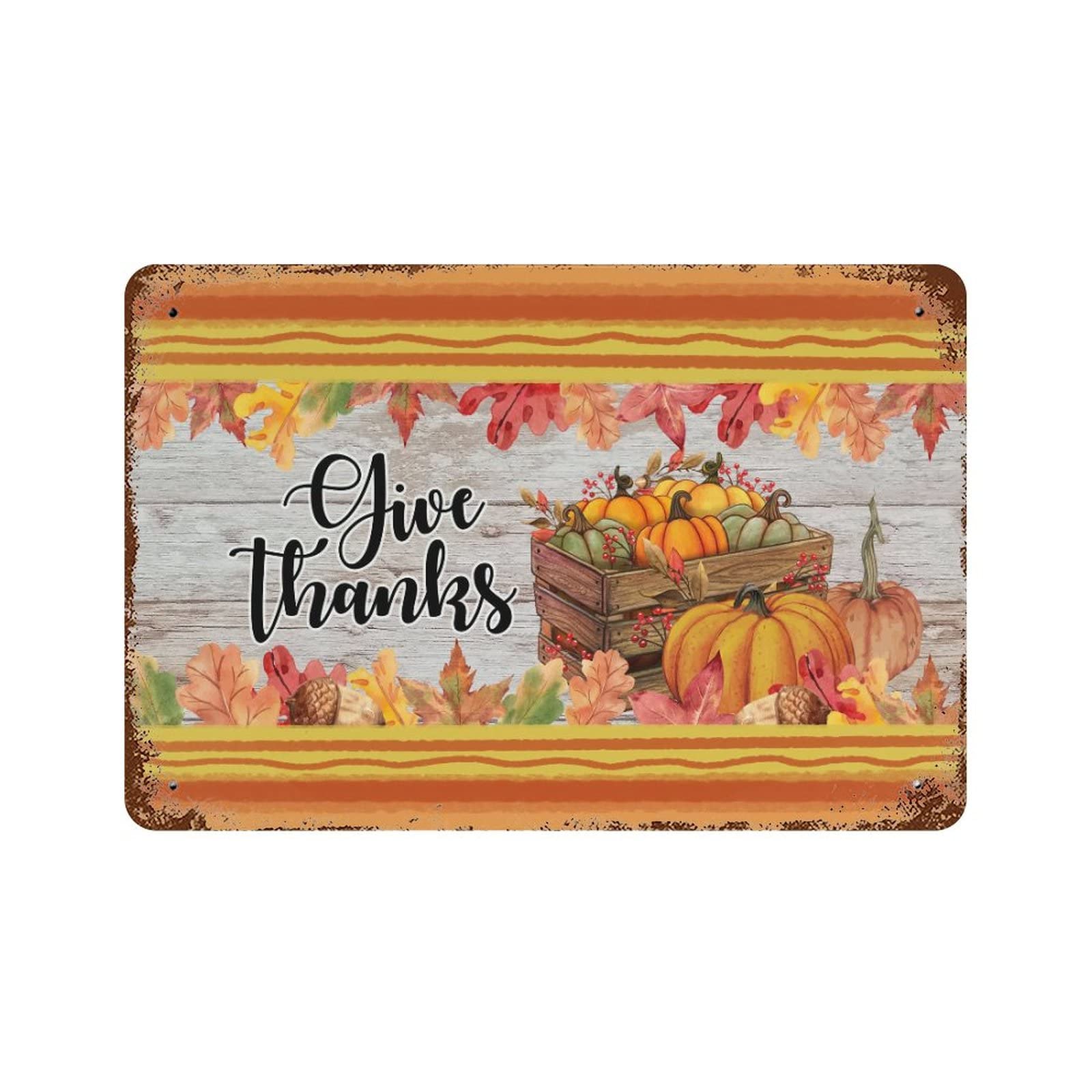 Panneau métal Thanksgiving Day vintage grand format pour déco jardin et salon