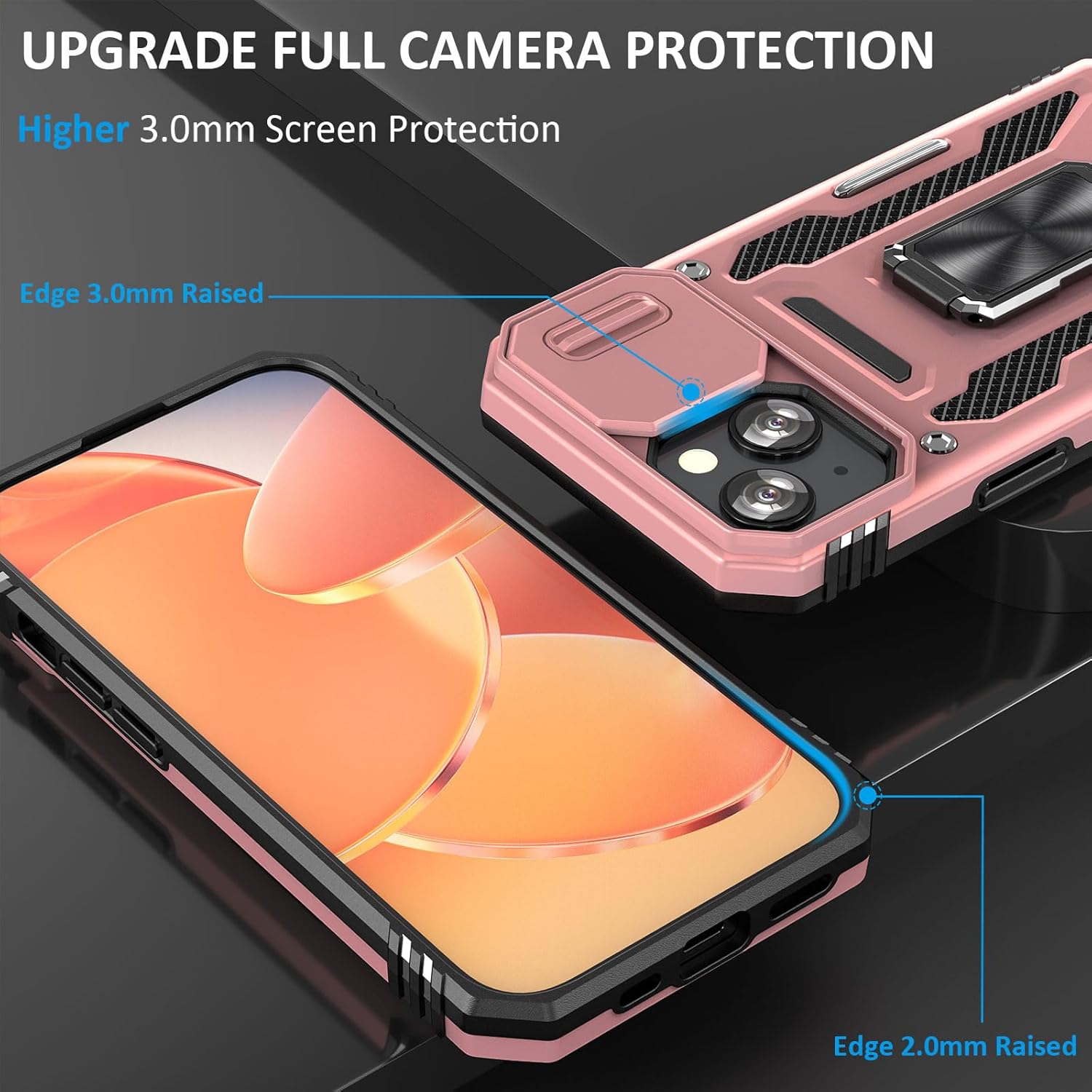 Phone Case for iPhone 15 Case iPhone 15 Phone Case with Camera Cover, with Ring Holder Kickstand, with Magnetic Car Mount Function, for iPhone 15 (Rose Gold) - Image 4