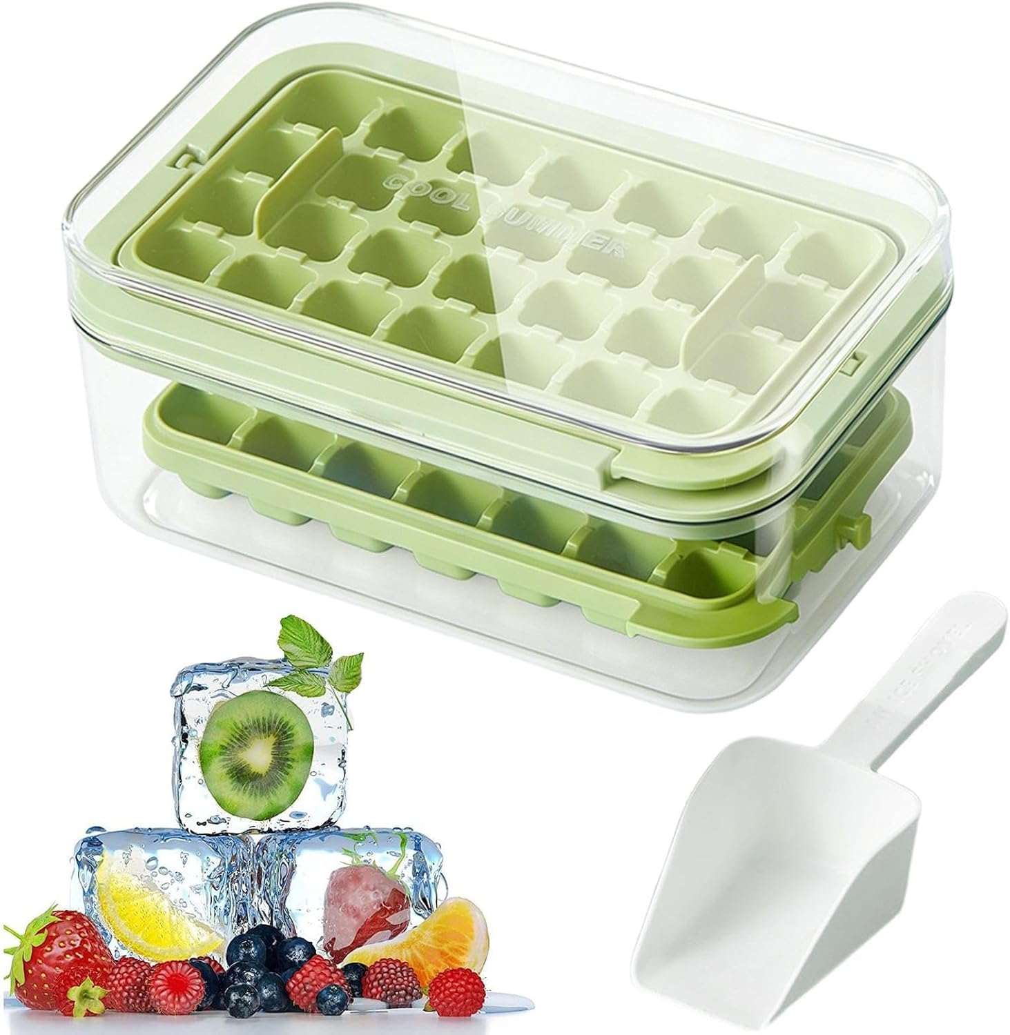 Trays for Freezer - Reusable Transparent Swivel with Easy Release Lid | Ice Maker Molds | for Kitchen Freezer Family Food Drinks Whiskey Cocktail
