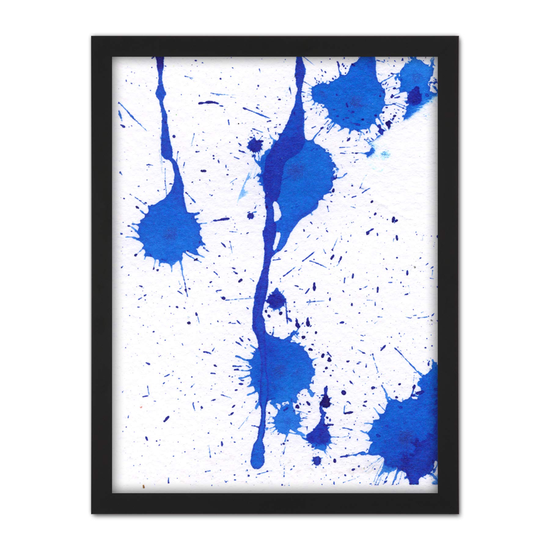 Artery8 Hendo Tanuki Abstract Blue Paint Splat Painting D Artwork Framed Wall Art Print 18X24 Inch