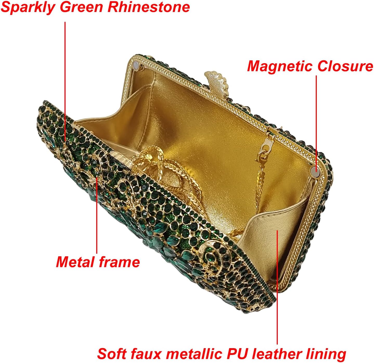 Green Crystal Clutch Box Handbag Women Sparkling Evening Bags for Wedding Party Prom Purse