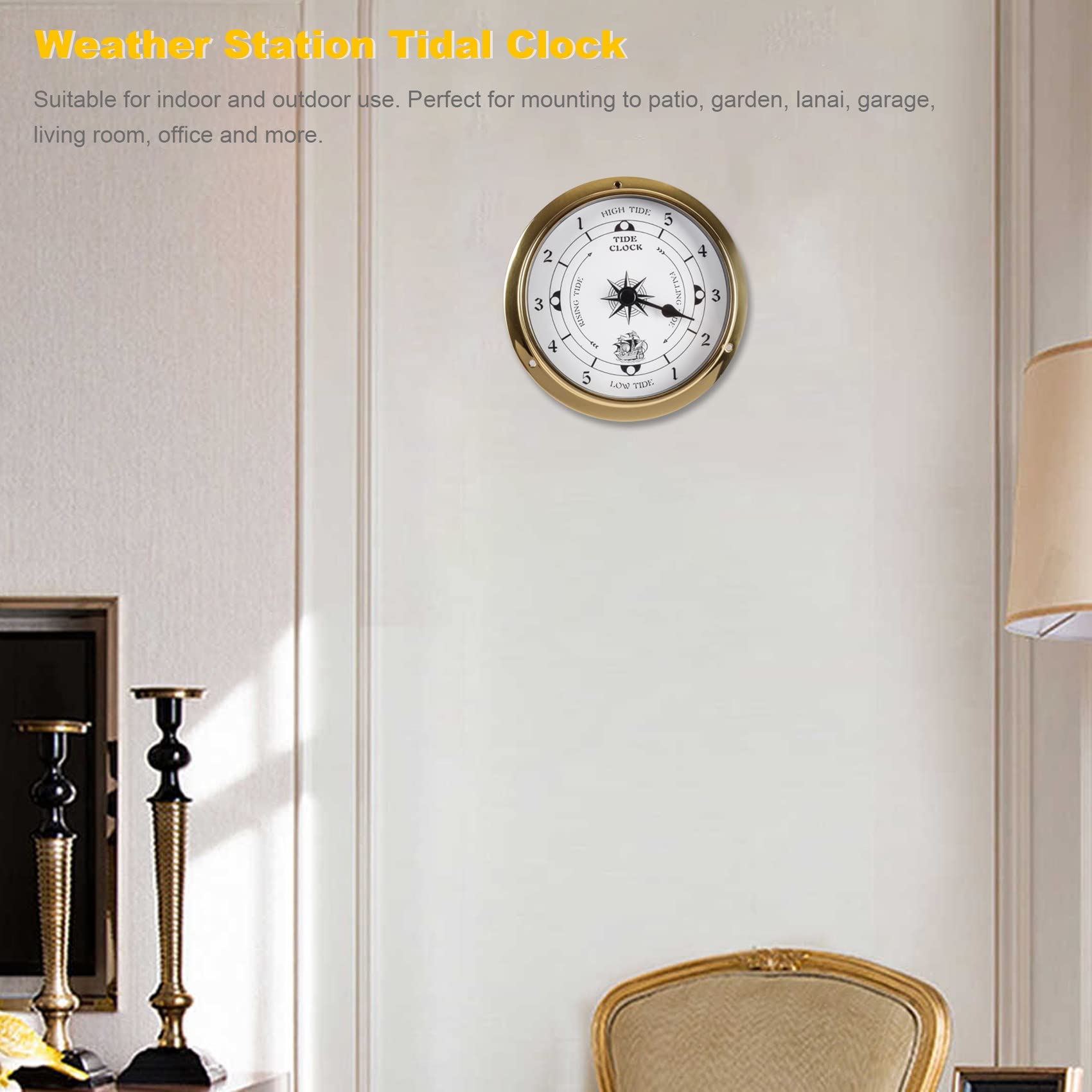 Reloj de Mareas, Probador de Pared, Carcasa de Cobre para EstacióN MeteorolóGica, Reloj de Mareas Usado en el para Colgar en la Pared, 115 Mm