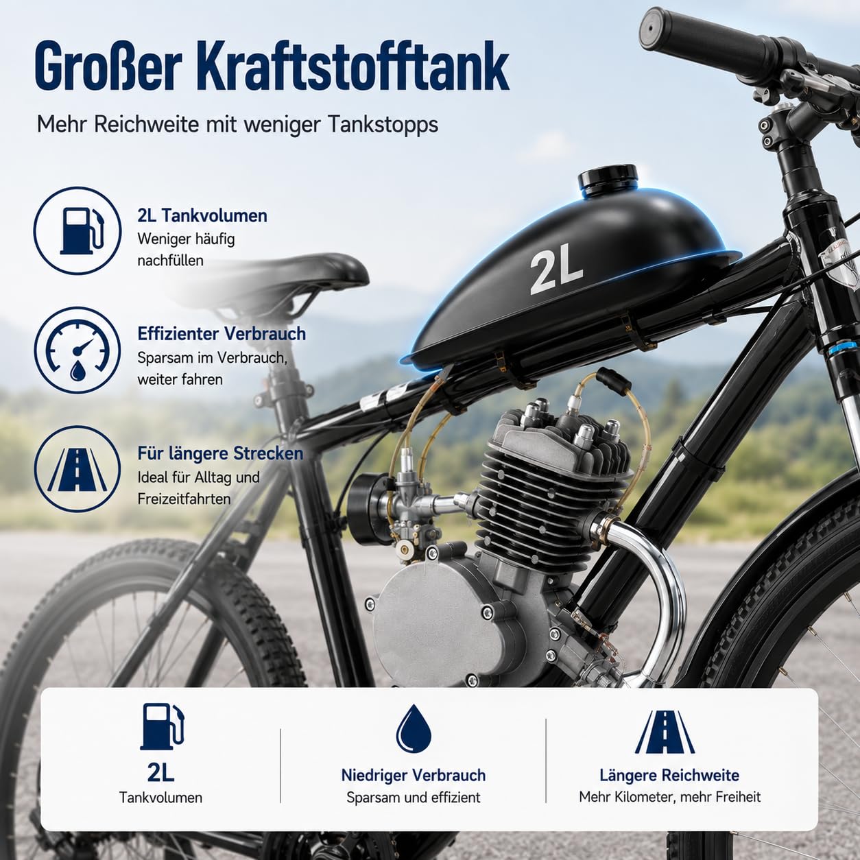 80ccm 2-Takt Fahrrad Motor Kit Benzinmotor mit CDI Zündung für 26/28 Zoll V-Rahmen