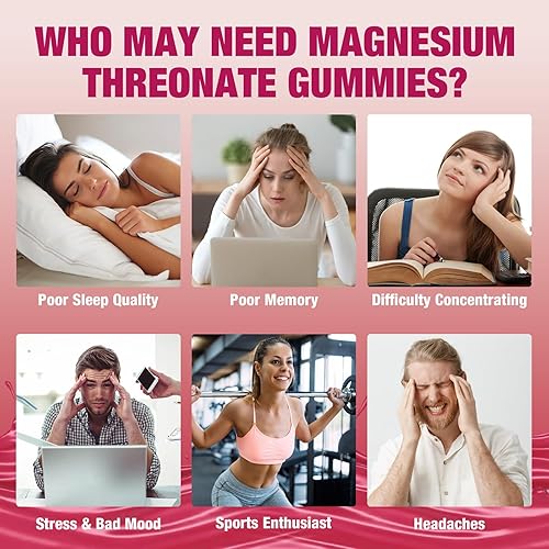 Miniatura 5 de Paquete de 2 gomitas L-treonato de magnesio de 1000 mg, suplemento de treonato de magnesio sin azúcar para niños y adultos, soporte del sistema