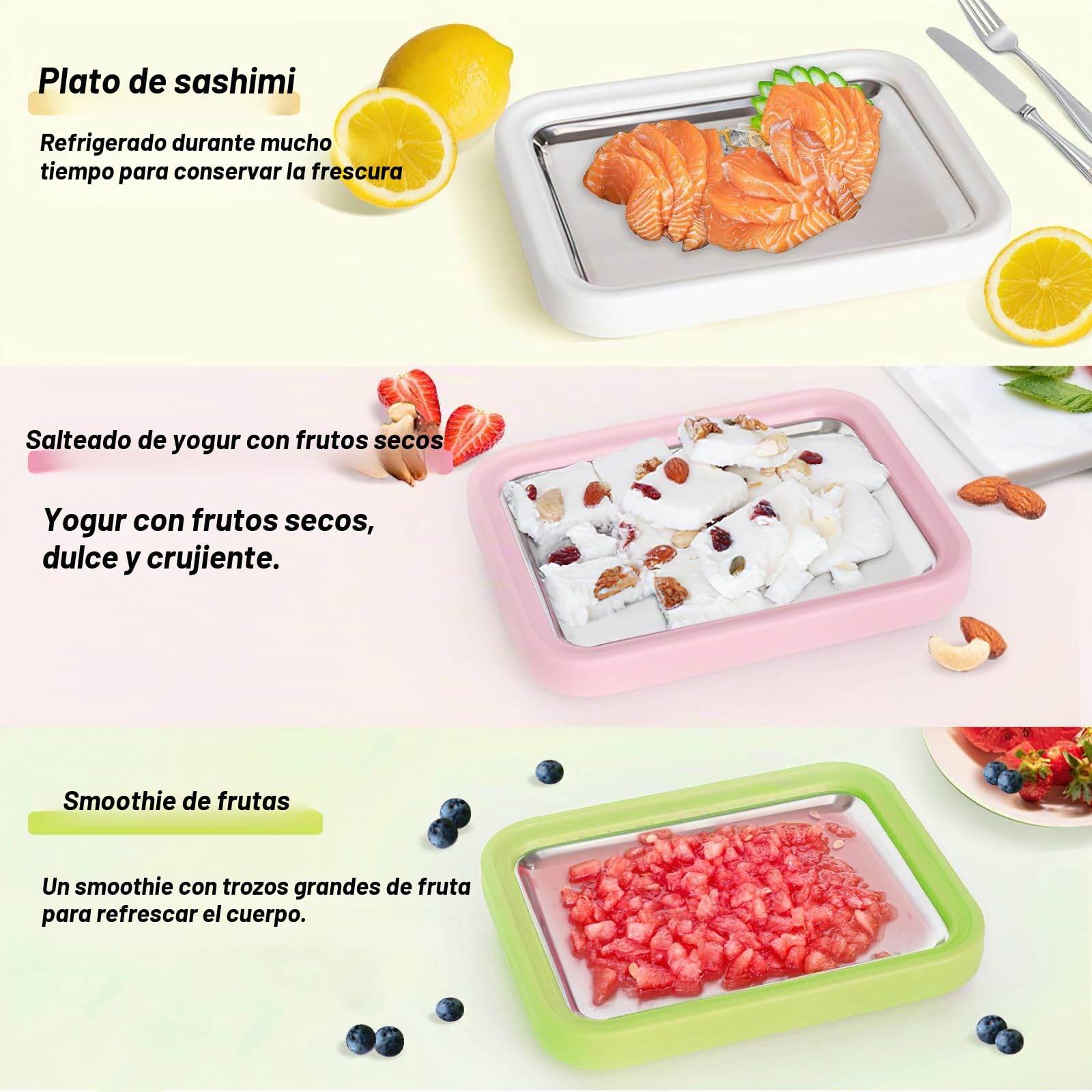Fabricante de rollos de helado, Heladera Instantánea con 2 Espátulas, Ice Cream Rolls Maker Machine, Máquina para Hacer Rollos de Helado, Placa de Hielo Helado (Green, 1)