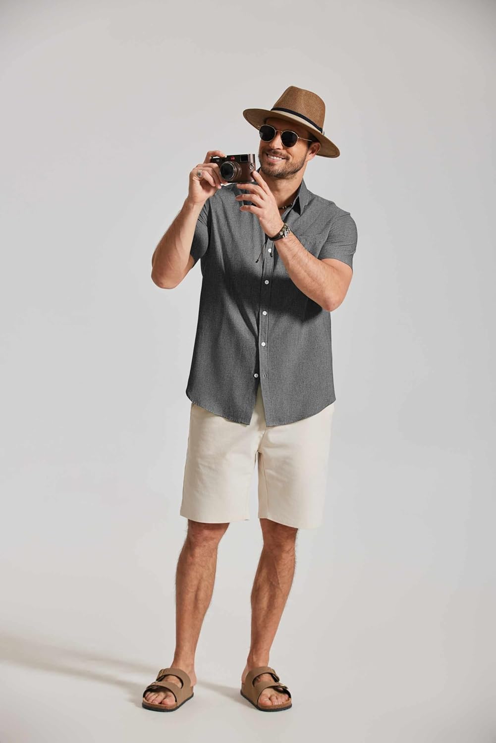 COOFANDY Mens Button Down Shirt Short Sleeve Casual Shirts Summer Beach Textured Shirts with Pocket - Image 9