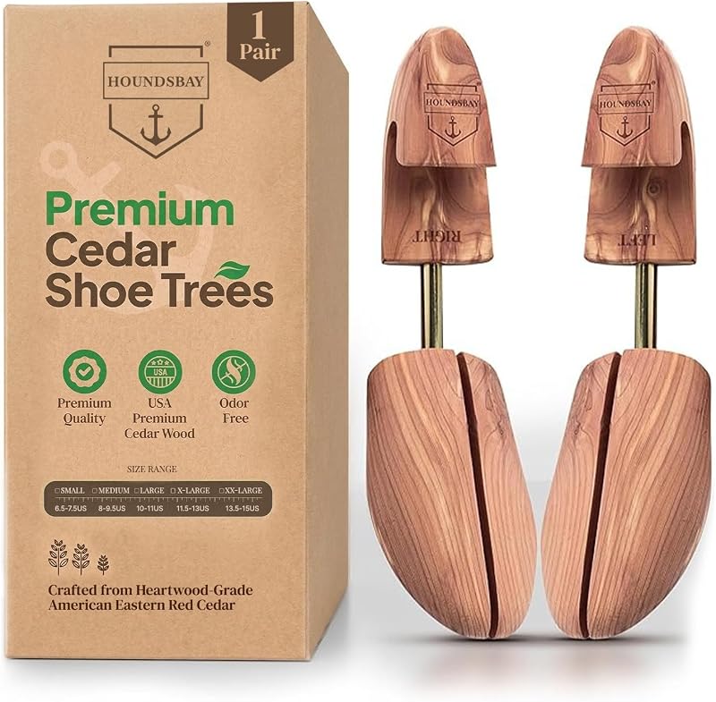 HOUNDSBAY Cedar Shoe Tree, Shoe Trees for Men & Women - Shaper & Stretcher | 100% Aromatic Red Cedar Wood Shoe Trees for Boots & Sneakers, Natural Crease Protector & Shoe Shaper, Shoe & Boot Trees