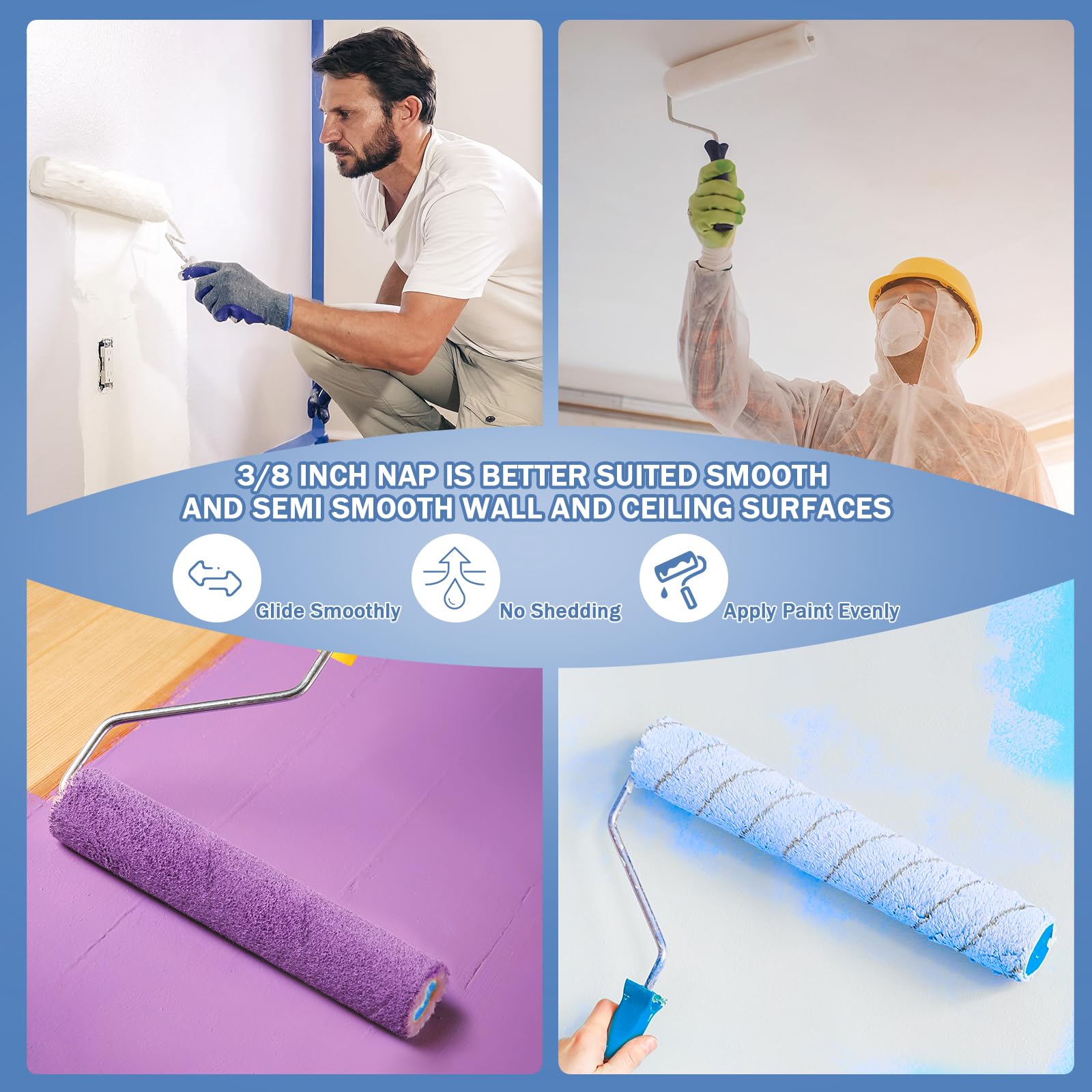 Leumoi 12 coperture per rulli in microfibra da 35,5 cm, ricambi per rullo di vernice, kit di pennelli per vernice, kit di verniciatura per interni e superfici di casa, strumenti di riparazione per la
