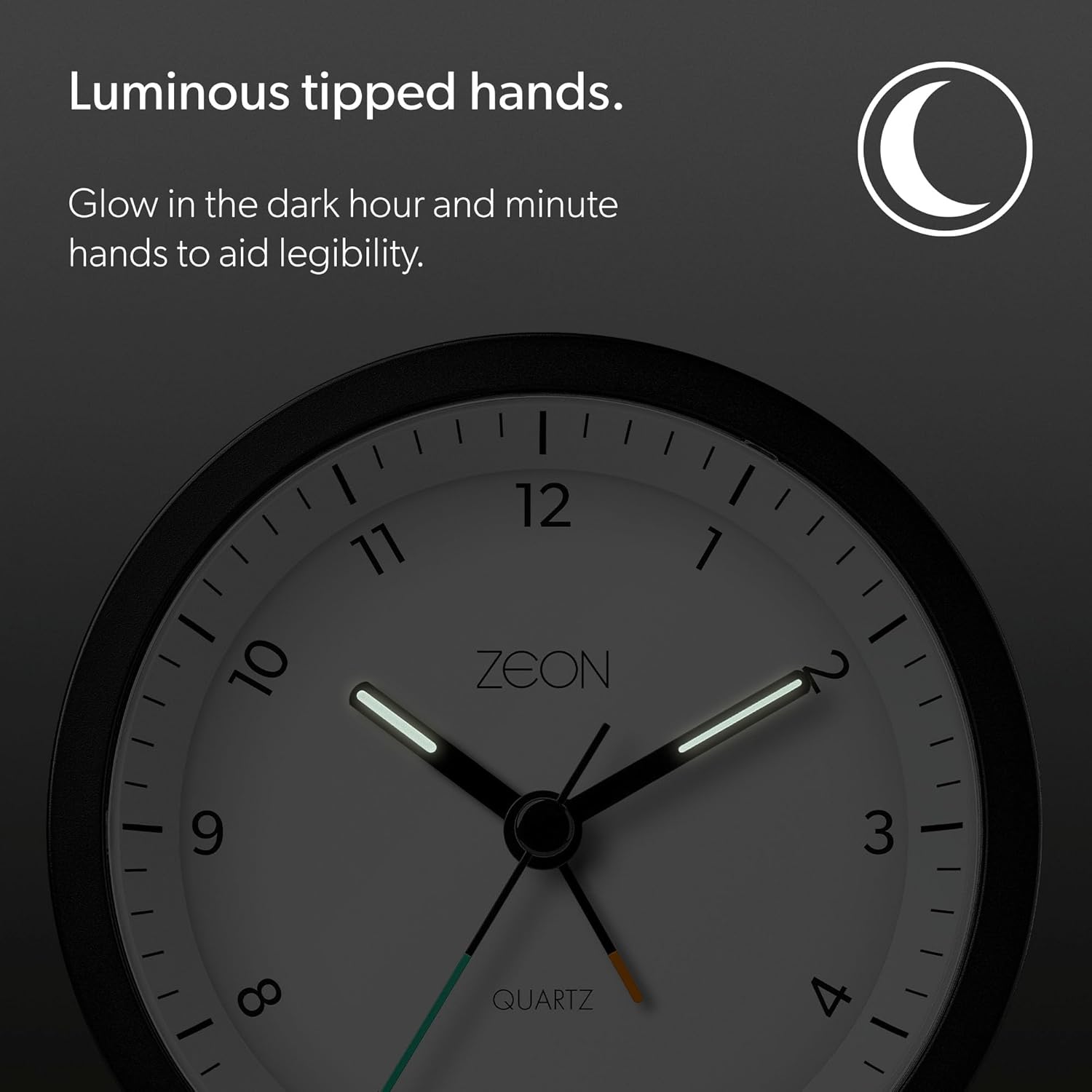 ZEON Round Analogue Alarm Clock with Light and Snooze Function, Silent Non-Tick Bedside Battery Powered Alarm Clock in Black & White, CE4552