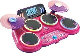 VTech Kidi DJ Drums Pink, Light-up Electronic Drum Kit for Kids, with 4 Drums, 2 Cymbals, Drum Sticks, Bluetooth, Coach Mode and More, Music Toy for Ages 5, 6, 7 Plus Years, English Version