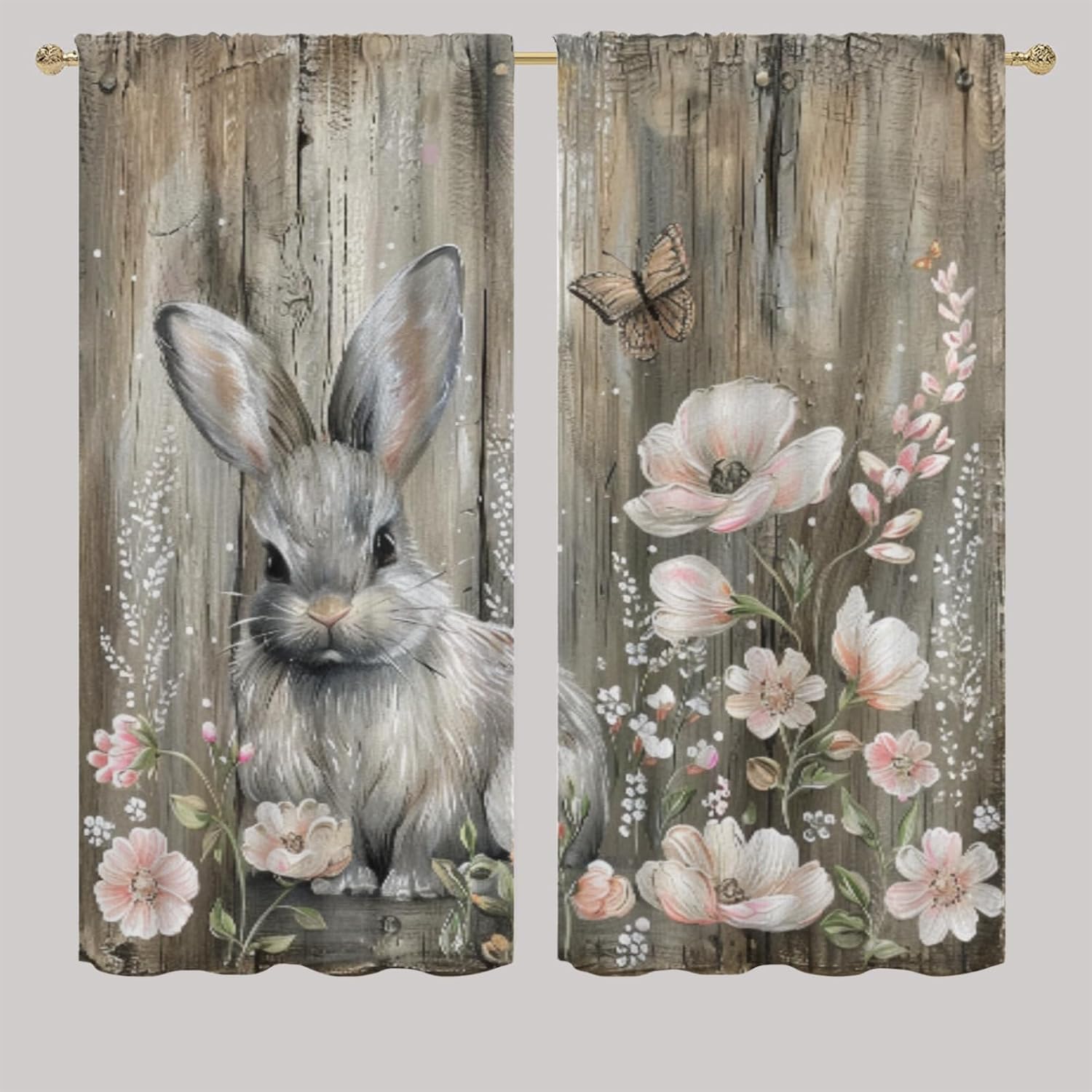 Happy Easter, Blackout Curtains for Boy Home Decor Cute Bunny Spring Colored Flowers Rainbow Decorative Rabbit Roses Rod Pocket Window Drapes Treatment for Living Room Bedroom 42x63 Inch