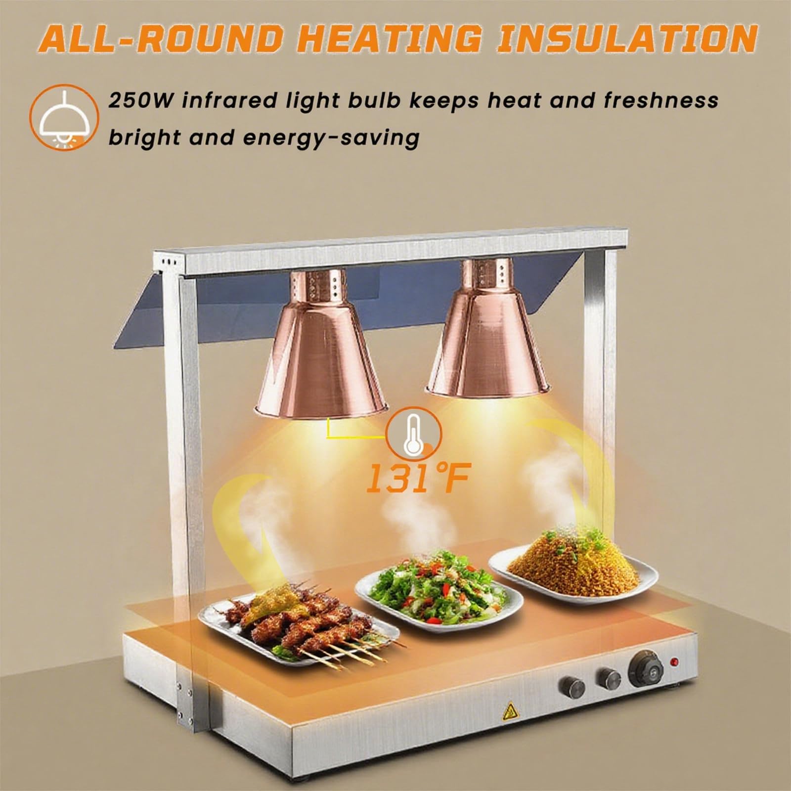 Lampe chauffante avec bouton de contrôle de la température - Ampoules infrarouges pour buffet de cuisine et restaurant
