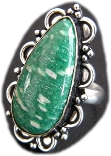Amazonitring, silverpläterad ring, handgjord ring, damsmycken, (storlek 9 USA) BRS-11885
