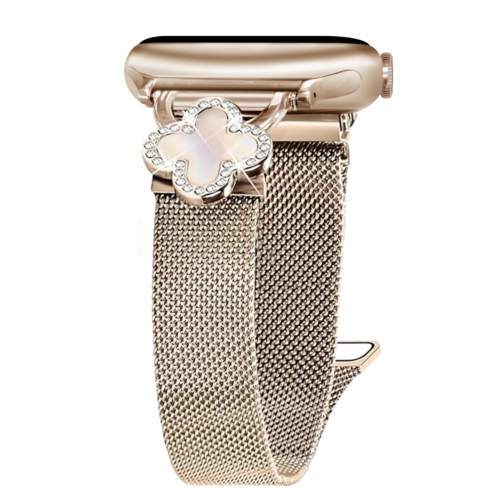 HAYONLIY Slim Diamond Metal Magnetic Band Compatible for Apple Watch 46mm 49mm 45mm 44mm 42mm 41mm 40mm 38mm, Clover Thin Dressy Strap for iWatch Ultra/Ultra 2 Series SE 10 9 8 7 6 5 4 3 2 1 Women