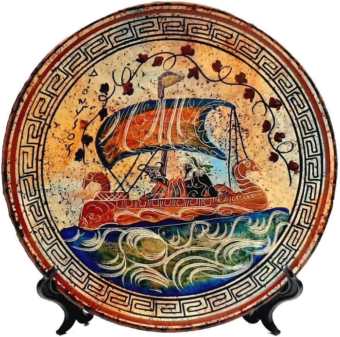 IFIGENEIA CERAMICS Greek Plate 24cm, Ancient Greek pottery,God Dionysus on ship