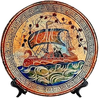 Greek Plate 24cm, Ancient Greek pottery,God Dionysus on ship