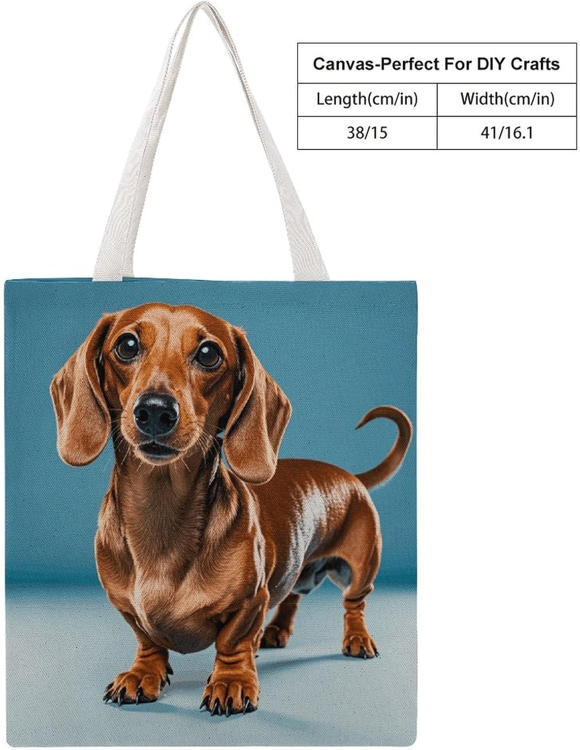 Canvas Tote Bag 16x15 In Lightweight Foldable Shoulder Hobo Purse | Dachshund Dog, Casual Tote with 10" Strap, Everyday Carryall, for Travel Work Grocery Shopping Beach Mark Gym Yoga