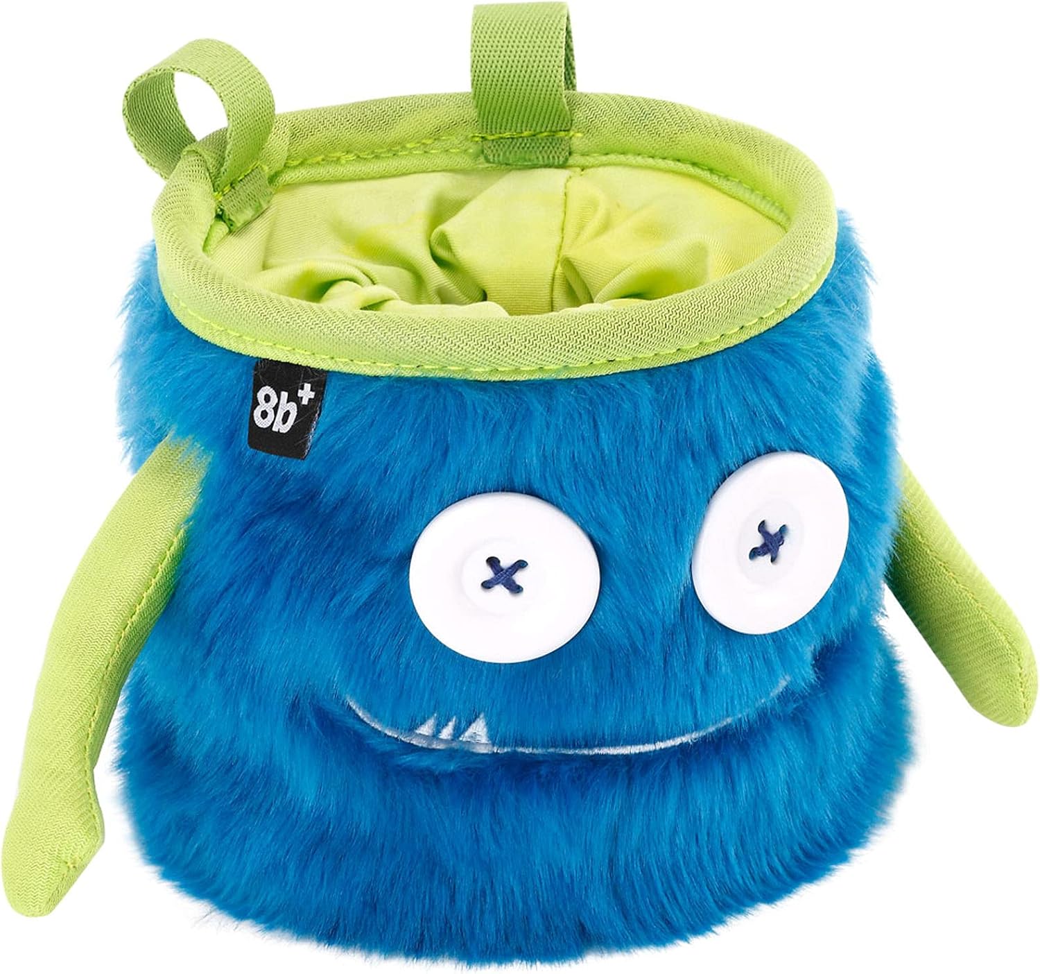 8BPLUS 8B+2101015 Bouldering Rock Climbing Chalk Bag, Mouth 4.9 inches (12.5 cm), Max I Love Troubles! Top Drawstring Closure, Belt & Carabiner Included, Blue/Yellow Green