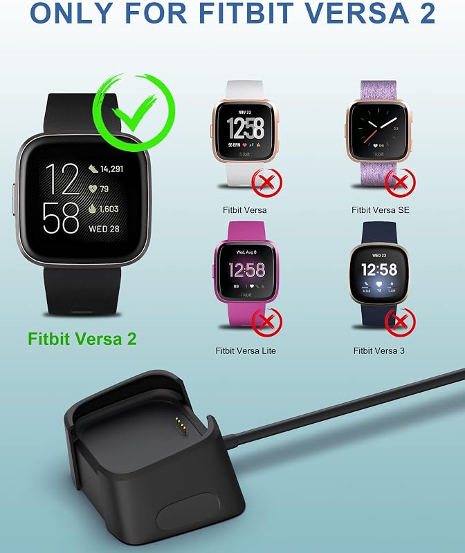 3.3Ft USB Charger Compatible with Fitbit Versa 2 Charger Dock Anti-Slip Replacement Smartwatch Charging Cable Stand(not for Fitbit Versa/Versa Lite)