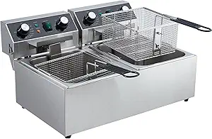 GarveeHome Commercial Deep Fryer - Dual Tanks, 2 Frying Baskets, 21QT/ 20L Capacity, 3600W, 110V, w/Timer and Overheat Protection, 2 x 10L Countertop Fryers for Restaurant