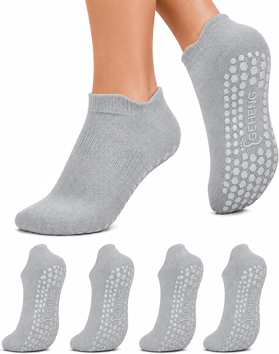 Non Slip Pilates Socks with Grips for Women & Men (4 Pairs)