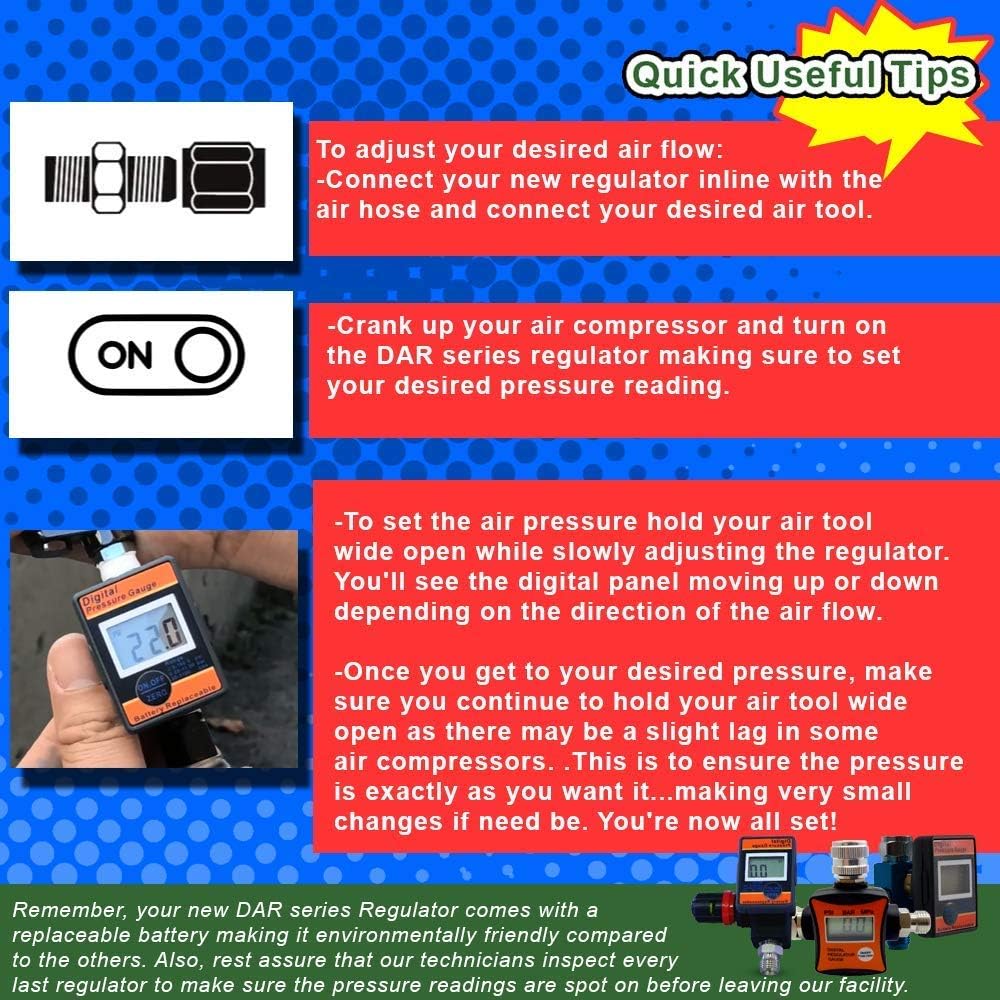 DAR03B Digital Air Regulator with Air Tool Fittings Bundle (Pack 1 of 1)