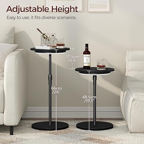 Miniatura 4 de Mesa auxiliar redonda pequeña, mesa de bebida de altura ajustable, mesa auxiliar de pedestal con luz LED y tapete para tazas, mesa de café Martini,