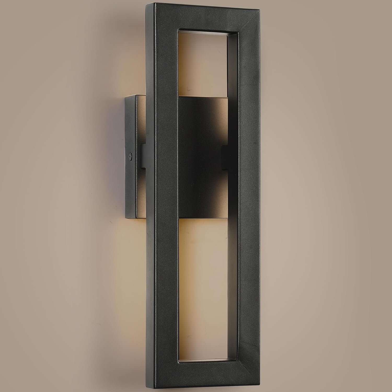 LamQee Modern LED Wall Sconces Outside Front Door Lights, Rectangle Black Porch Lights Exterior Lighting, Indoor Wall Mount Light Lantern for Living Room Bedroom Hallway Warm White 3000K