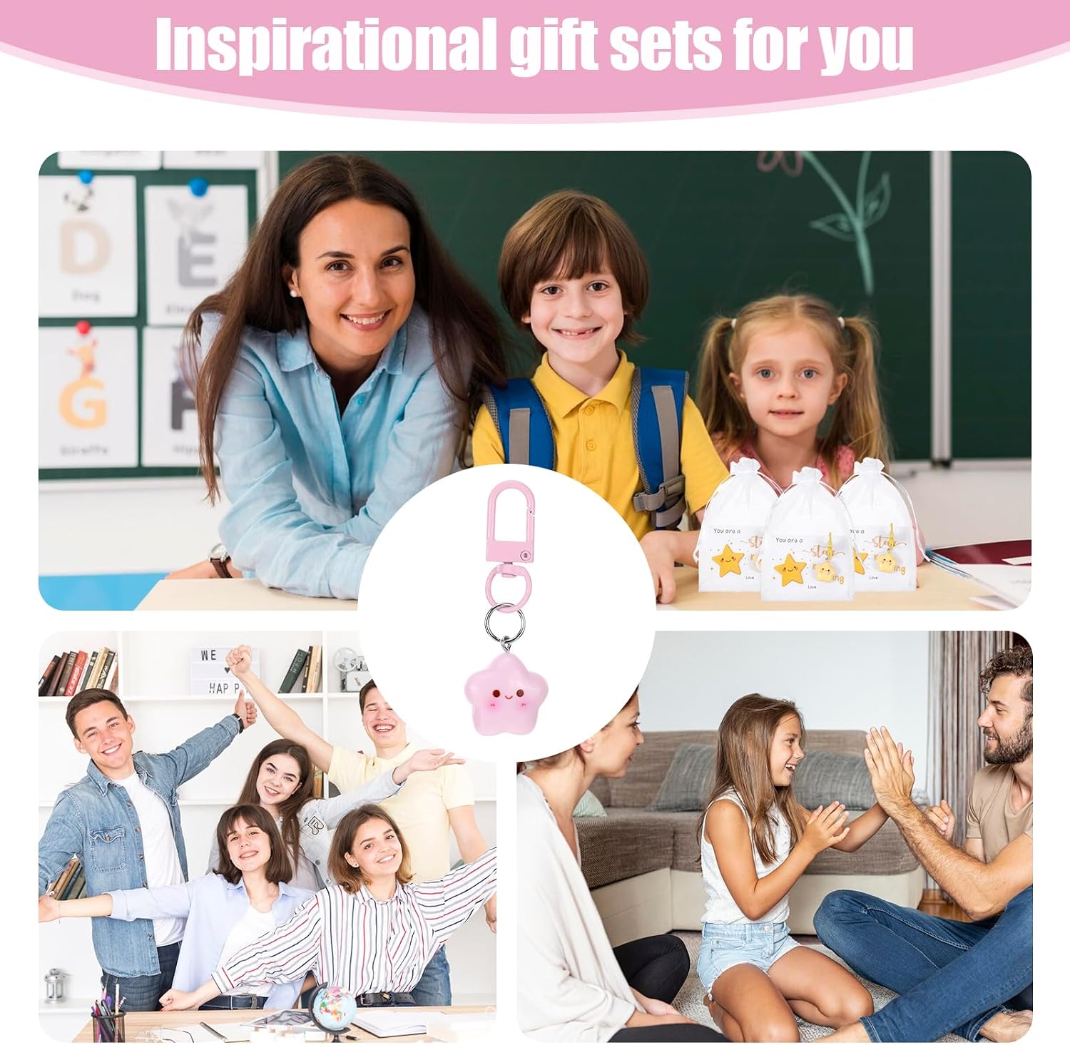Star Keychain Bulk, 30 Sets Cute Stars Keychains with You are a Star Cards and Motivational Gift Bags