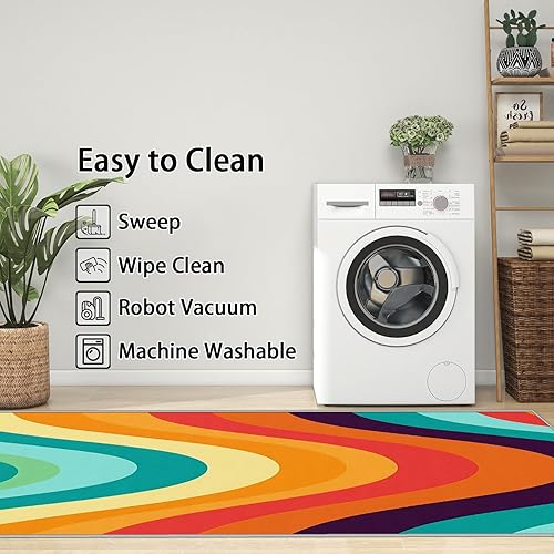 Miniatura 6 de Alfombras retro para sala de estar, alfombras de área de los años 70, 5 x 7, alfombra de onda abstracta, alfombra de arco iris colorida para sala de