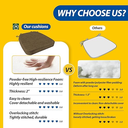 Miniatura 70 de AAAAAcessories Cojines en forma de D, espuma de 2 pulgadas de grosor, con lazos y funda extraíble lavable a máquina, 17 x 16 pulgadas, juego de 4