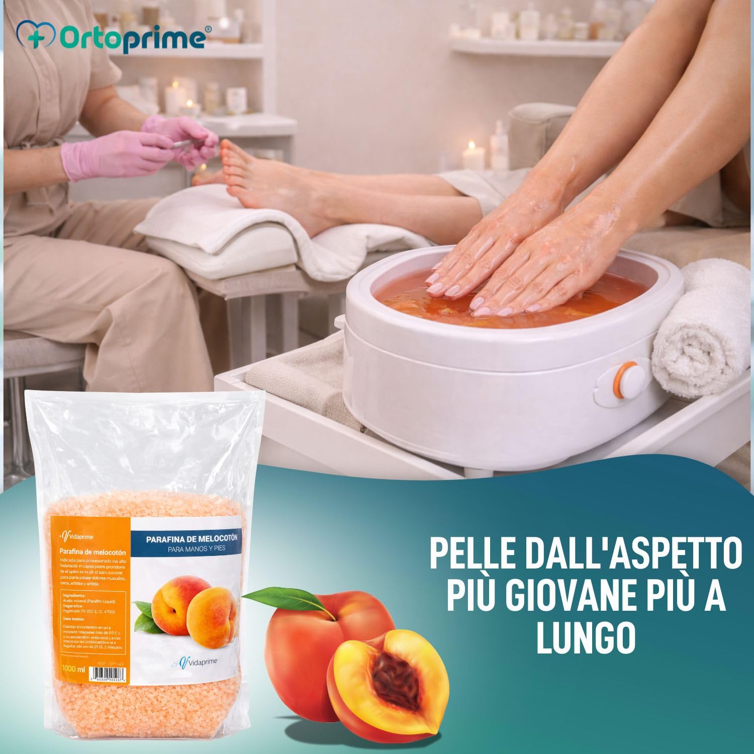 PARAFFINA per Mani e Piedi RIABILITAZIONE 1000ml - Massaggio alla Paraffina Aroma Essenze di Pesca - Bagno di Paraffina PROFESSIONALE - Termoterapia Dolori Muscolari