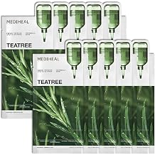 MEDIHEAL Tea Tree Essential Face Sheet Mask, Calming Moisture (10ea) | with Tea Tree Leaf Oil, Ceramide | Suitable for Sensitive Skin, Hydrating | Plastic-Free Vegan Sheet | Korean Skincare