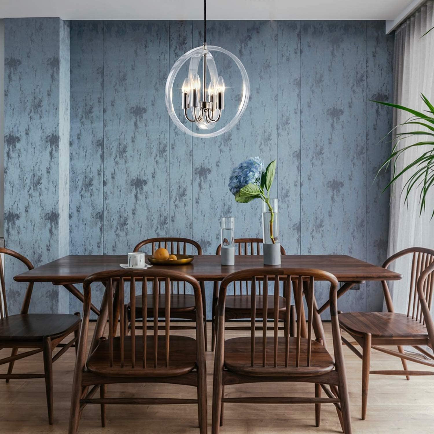 Authеntіс Crаzу Dеаlѕ Acrylic Modern Chandelier Rotatable Round Contemporary Pendant Light 4-Light Adjustable Pendant Lamp Nickel Ceiling Light for Kitchen Island, Foyer, Dining Room, Living Room,