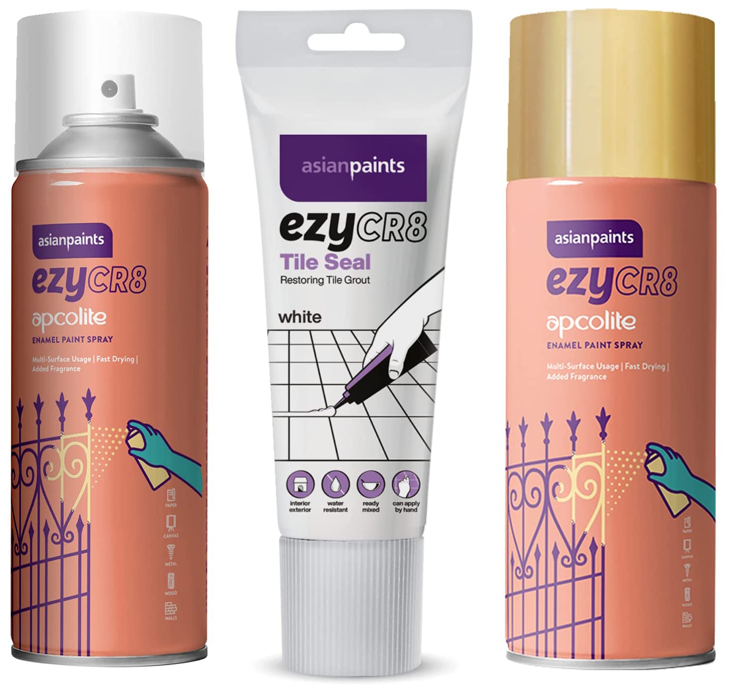 Asian Paints Apco Spray Black Matt 400ml & Tile Seal (White), DIY Ready