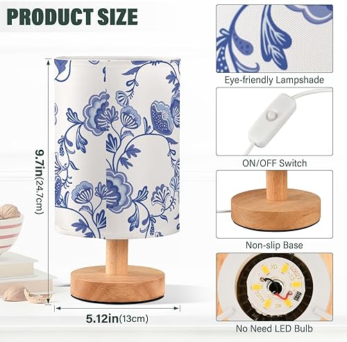 Miniatura 3 de Led Table Lamp Nursery Night Light Modern Blue Flowers Chinoiserie Style Table Lamps for Girls Bar