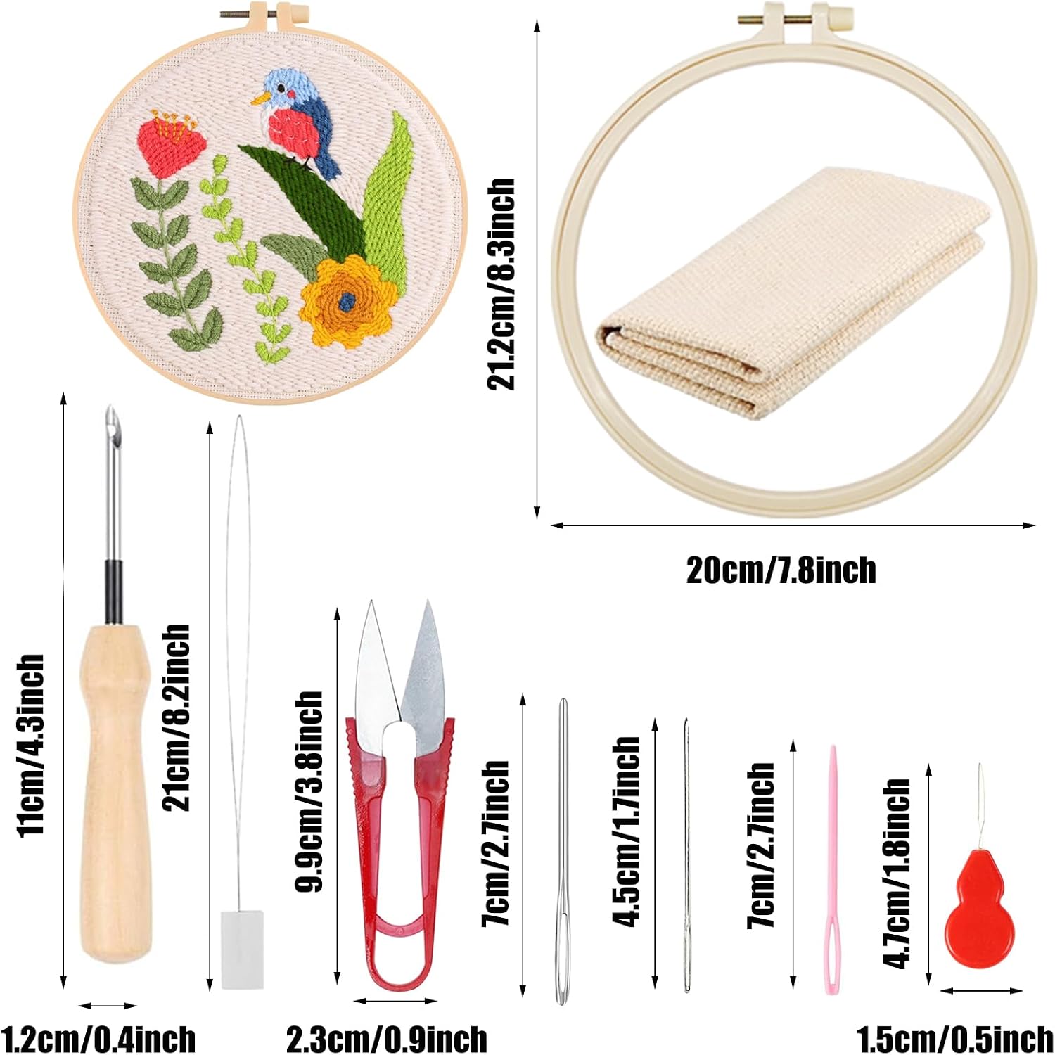 Woohome Punch Needle Kit Included Plastic Hoops, Punch Needle Cloth, Color Yarn and Punch Needle Tools for Adults, Beginners (Butterfly, Dragonfly and Bird)