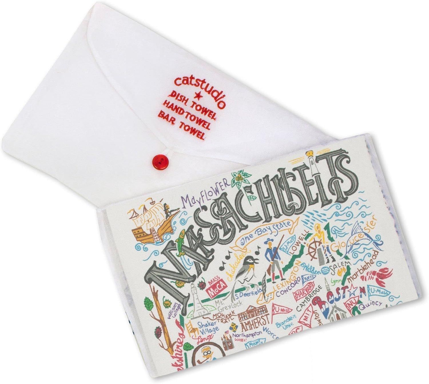Catstudio Massachusetts Dish Towel - U.S. State Souvenir Kitchen and Hand Towel, Perfect Tea Towels for Massachusetts Lovers, Travel Souvenir, Housewarming Gifts, Couple Gifts