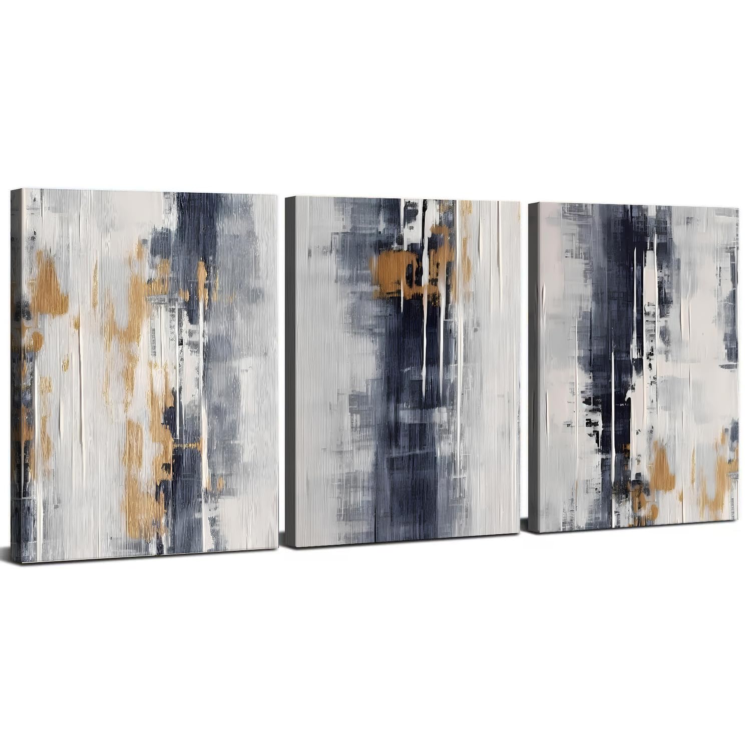 AIYISU 3 Piece Abstract Wall Art Black Grey and Gold Wall Decor for Bedroom Abstract Black and White Painting Poster Minimalist Wall Prints Artwork for Office Living Room Home Decoration 40x60cm — image 1