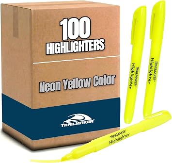 Trail maker 100 Packs of Bulk Yellow Highlighters in Bulk | Bright Wholesale Highlighters for Classrooms, School Kids, Teachers, Office Supplies