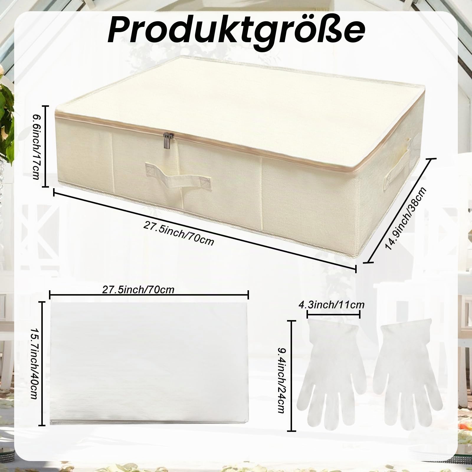 Hochzeitskleid Aufbewahrungsbox Hochzeitskleid Konservierungsbox Staubdichtes Hochzeit Keedsake Box mit Griffbox für unter Bettschrank mit 40 säurefreien Seidenpapieren 70x38x17cm