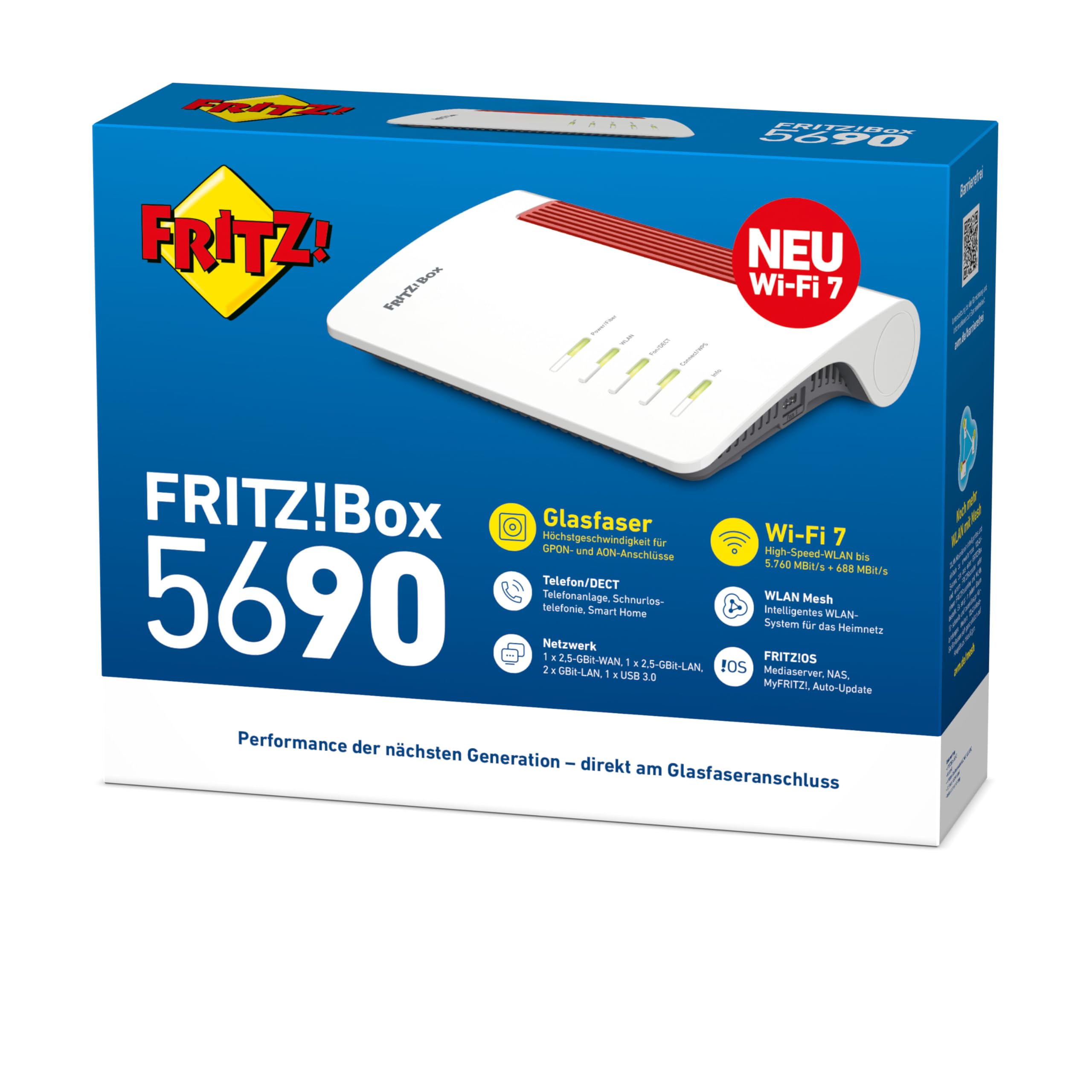 FRITZ!Box 5690 | Glasfaser-Router für den AON- oder GPON-Anschluss | Wi-Fi 7 bis 6.448 MBit/s | WLAN Mesh | höchster Sicherheitsstandard | schnelle Einrichtung | 2,5-Gigabit-WAN/LAN | Made in Europe