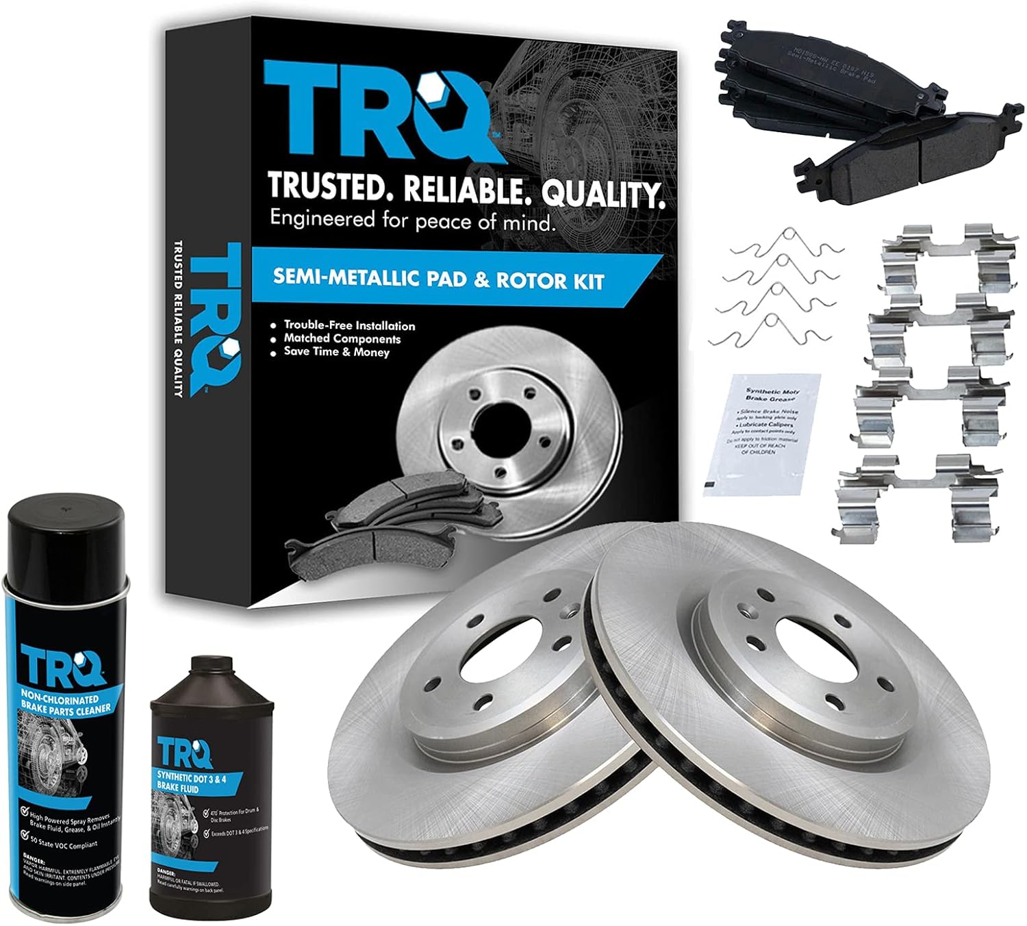 TRQ Front Brake Pad & Rotor Kit Brake Chemical Kit Brake Pads Brake Rotor Semi-Metallic Compatible with 2011-2019 Ford Explorer 2009-2019 Flex 2010-2019 Taurus 2009-2012 Lincoln MKS MKT