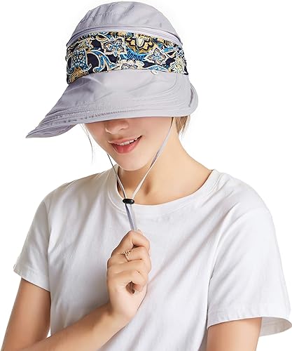 Miniatura 17 de icolor Sombreros de sol para mujer, protección solar UPF 50, sombrero de verano al aire libre, visera con solapa, sombrero de cola de caballo, Marrón