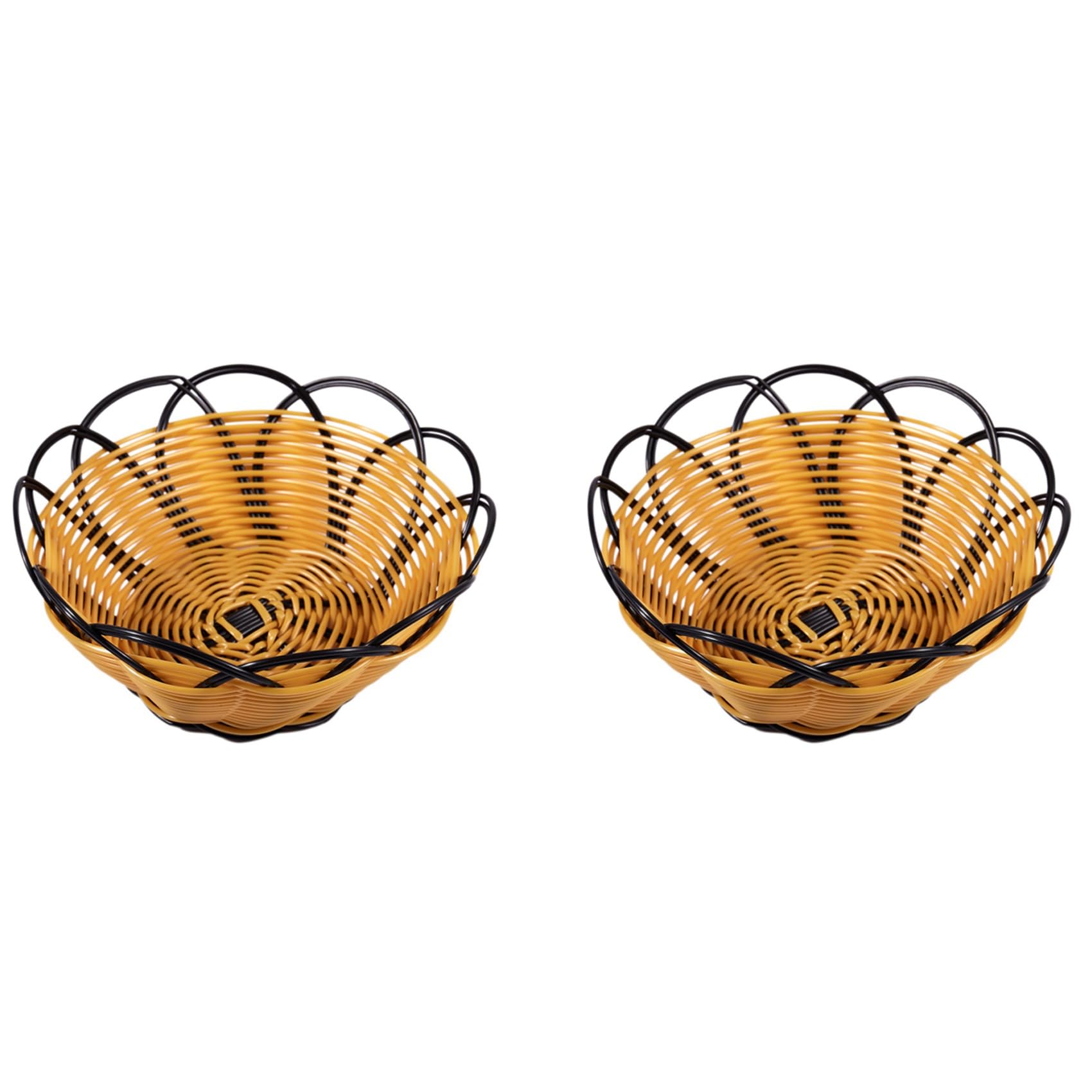 Hndhbfgrt 2X 7 Inch Plastic Braided Basket Fruit Vegetable Cookies Container Holder Black&Orange