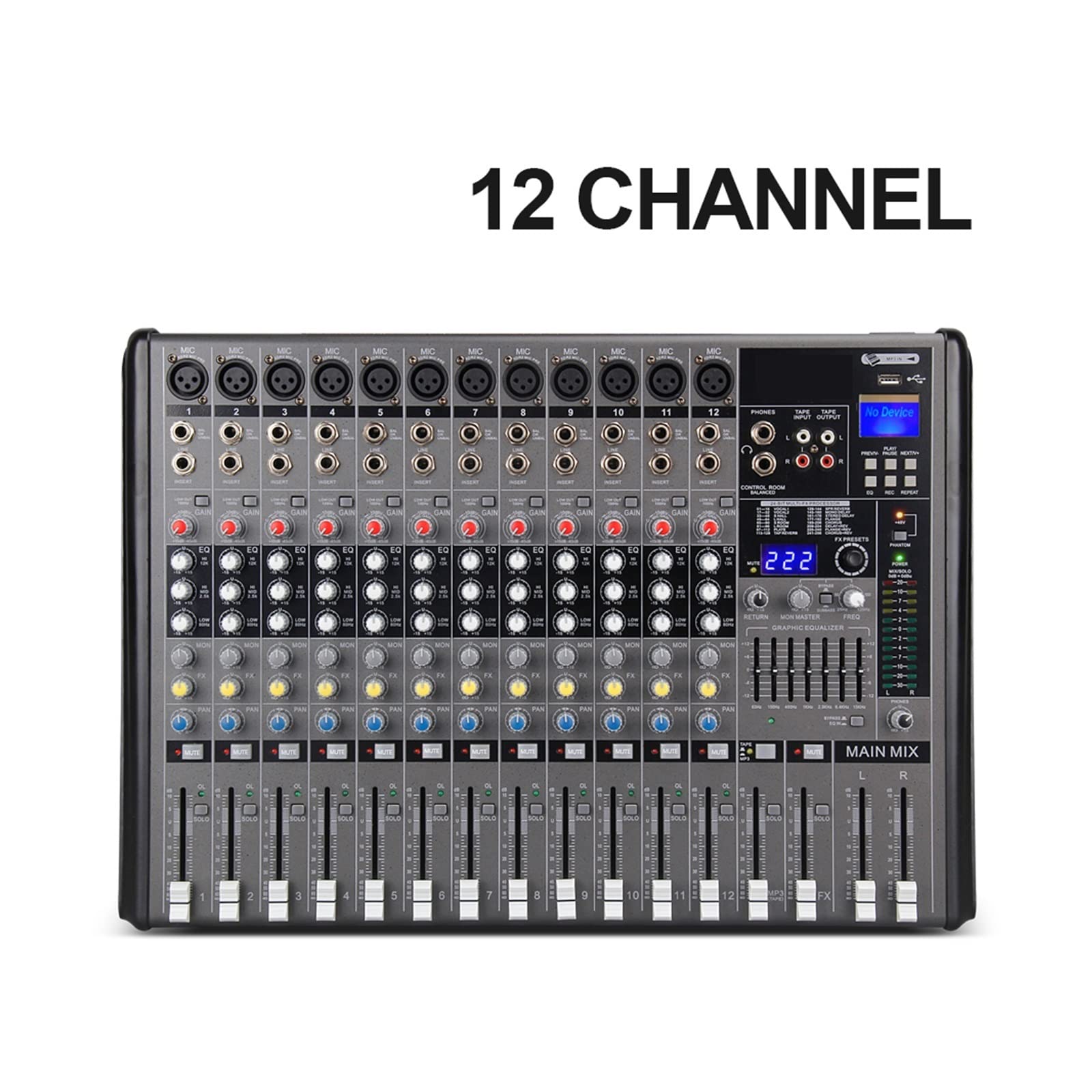 DJ-Audiomixer Professioneller PRO 12 Kanal mit 256 DSP Soundeffekten Studio Mixer - DJ Sound Controller Interface