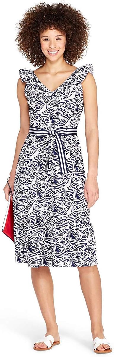 Amazon.com: Vineyard Vine for Target Vestido de mujer sin mangas, con  volantes, cintura y cuello en V, color blanco y azul marino, talla XS :  Ropa, Zapatos y Joyería